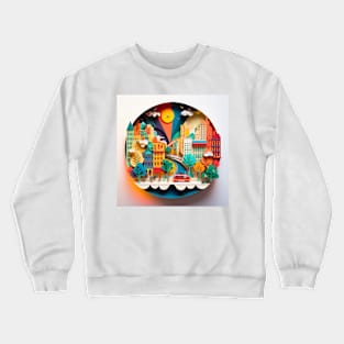 3D Effect Papercut Art - Cityscape Scene Crewneck Sweatshirt